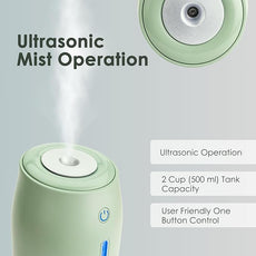 Aqua Glo Personal, Portable Humidifiers for Bedroom – Ultrasonic Cool Mist Humidifier with Built In Rechargeable Battery. Air Humidifier for Baby, Plants, Home, Office, Travel. Mint Green