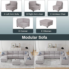 Legend Vansen Modular Sectional Sofa U Shaped Couch with Ottoman Modern Reversible Corner Sectional Couch for Living Room (Light Grey, U Shaped Sofa-5)