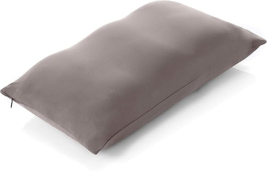 PILLOWY Premium Microbead Bed Pillow, Small Extra Fluffy But Supportive - Ultra Comfortable Sleep with Silk Like Anti Aging Cover 85% Spandex/ 15% Nylon Breathable, Cooling Stone Gray