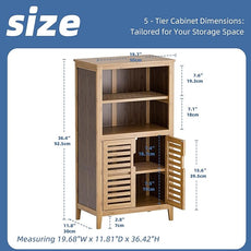 HITNET Walnut Bathroom Floor Cabinet, Bamboo Side Tall Storage Organizer, Freestanding Kitchen Cupboard with Door and Removable Shelf