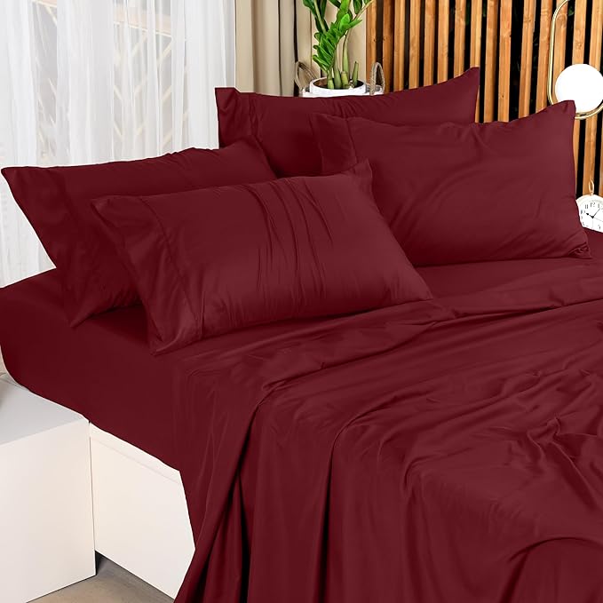 Utopia Bedding King Sheet Set – 4 Piece Bed Sheets for King Size Bed, Soft and Breathable Microfiber, Includes 1 Fitted Sheet, 1 Flat Sheet and 2 Pillowcases (Burgundy)