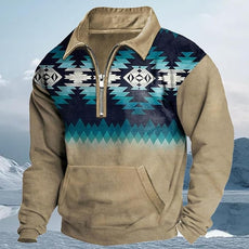 Western Sweatshirts for Men Aztec Cowboy Vintage Graphic Fleece Hoodie Mens Quarter Zip Pullover Country Jacket