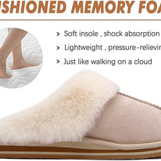 KuaiLu Womens Fluff Dual Memory Foam Slippers Ladies Cozy Arch Support Warm Scuff Slippers Slip on Comfy Winter House Shoes with Non-Slip Indoor Outdoor Hard Sole