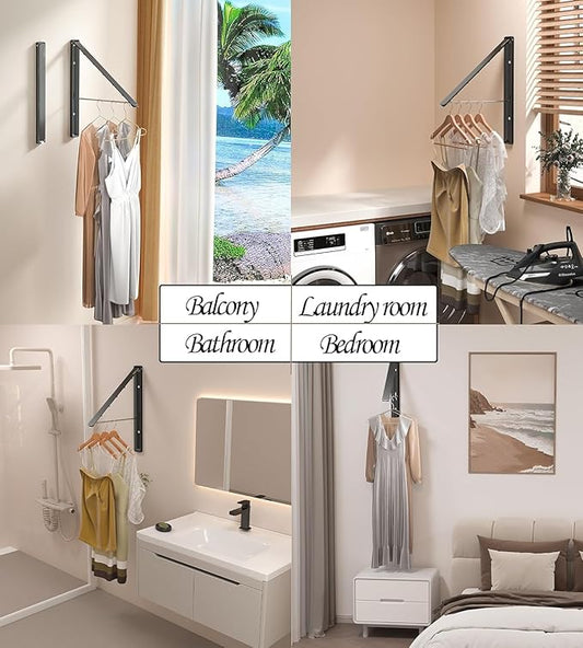 Dr.DJ Clothes Drying Rack Wall Mounted, Retractable & Foldable Clothes Hanger for Laundry Room Organization and Storage, Clothes Hanger Rack for Dorm, Closet, Balcony, Laundry Room(2Pack, Black)