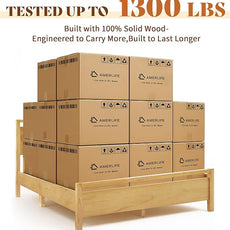 AMERLIFE King Size Solid Wood Bed Frame with Headboard, Minimalist Platform Bed with Wooden Slats Support/No Box Spring Needed/Easy Assembly, Natural