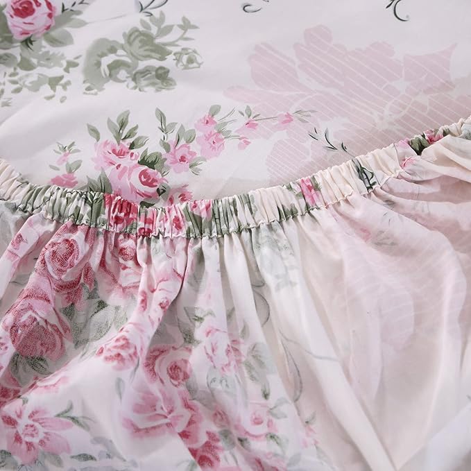 FADFAY Floral Bed Sheets 4Pcs Twin XL 100% Cotton Deep Pocket Fitted Sheet Sets Lightweight Soft Rose Bed Sheets for Girls All-Season Use