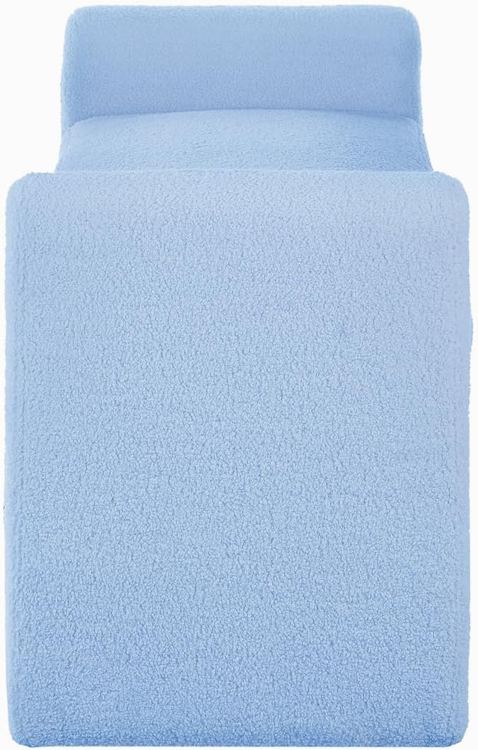 24KF Modern Upholstered Bed Bench Covered with Soft Boucle Teddy Fabric, Lovely Entryway Bench Ottoman with Armrest, 5062-Light Blue