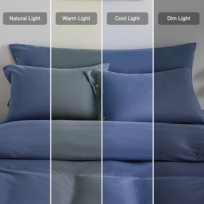 JELLYMONI Cotton Pillowcases King Set of 2 Button Pillow Covers 20×36in Blue Bed Pillow Cases 100% Washed Cotton Soft Breathable (Pillows are not Included)