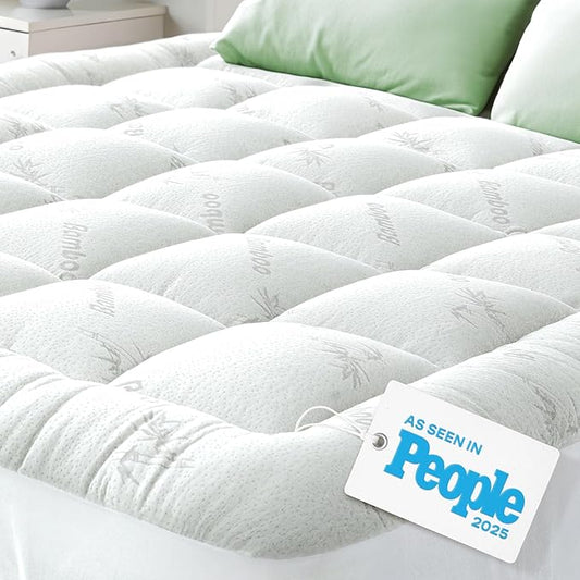 Ultra Soft Queen Size Mattress Topper - Viscose Made from Bamboo Pillow Top Mattress Pad for Back Pain Relief - Naturally Cooling for Hot Sleepers, White