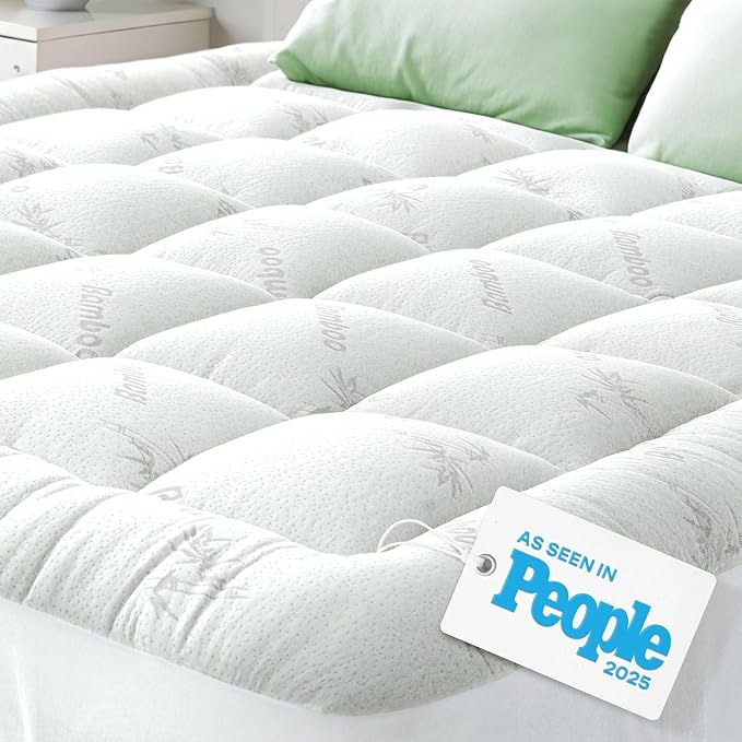 Ultra Soft California King Size Mattress Topper - Viscose Made from Bamboo Pillow Top Mattress Pad for Back Pain Relief - Naturally Cooling for Hot Sleepers, White