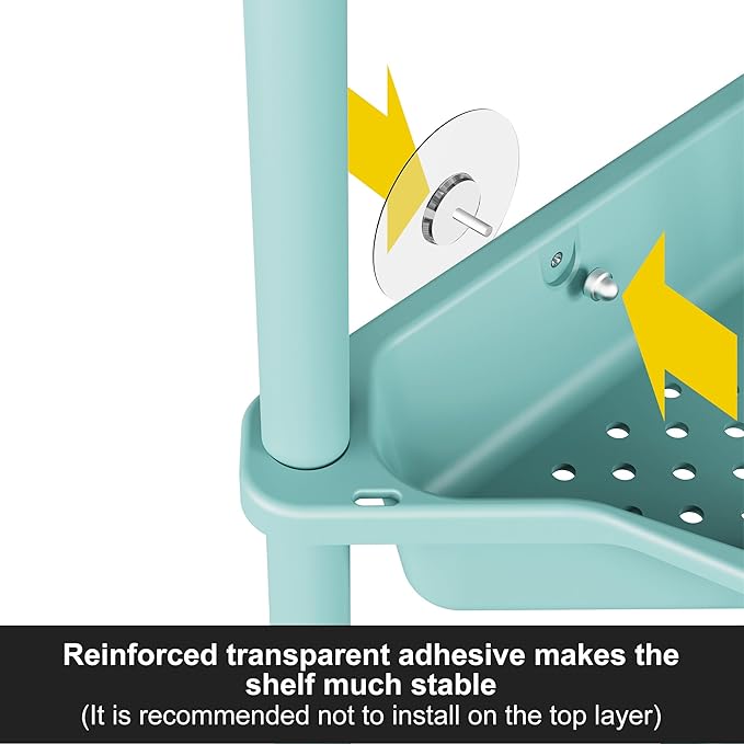 Orimade Rustproof 4 Tier Floor Standing Corner Shower Caddy Organizer, Plastic Metal Splicing Floor Corner Shelf Rack Stands for Bathroom, Blue