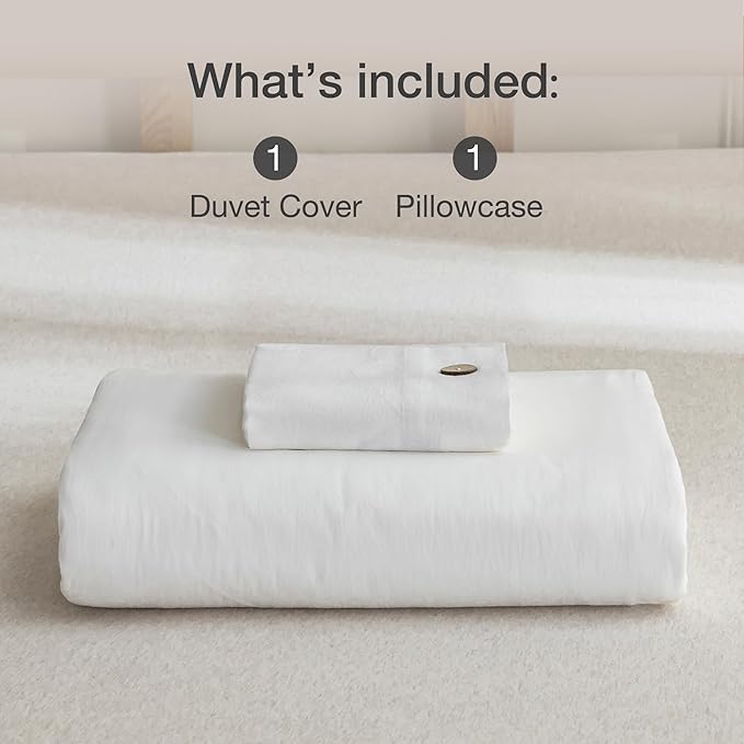 JELLYMONI Cotton Duvet Cover Twin XL Size - Bright White Comforter Cover with Button 100% Washed Cotton 2PCS Breathable Soft Solid Bedding Set Duvet Cover 66×92in & 1 Pillowcase (NO Comforter)
