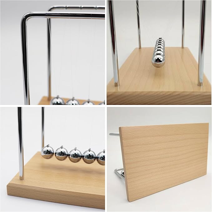 QLKUNLA Newtons Cradle Balance Balls Science Physics Gadget Desktop Decoration Kinetic Motion Toy for Home and Office (Beech,7 Balls)
