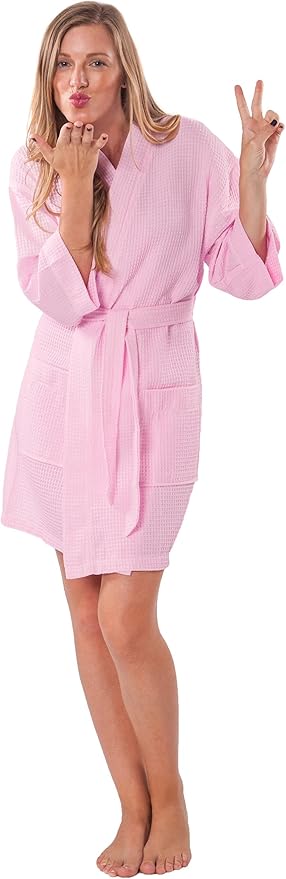 Turquaz Lightweight Short Robes For Women Waffle Kimono Bathrobe - Soft, Fast-Drying, Long-Lasting Cotton Blend