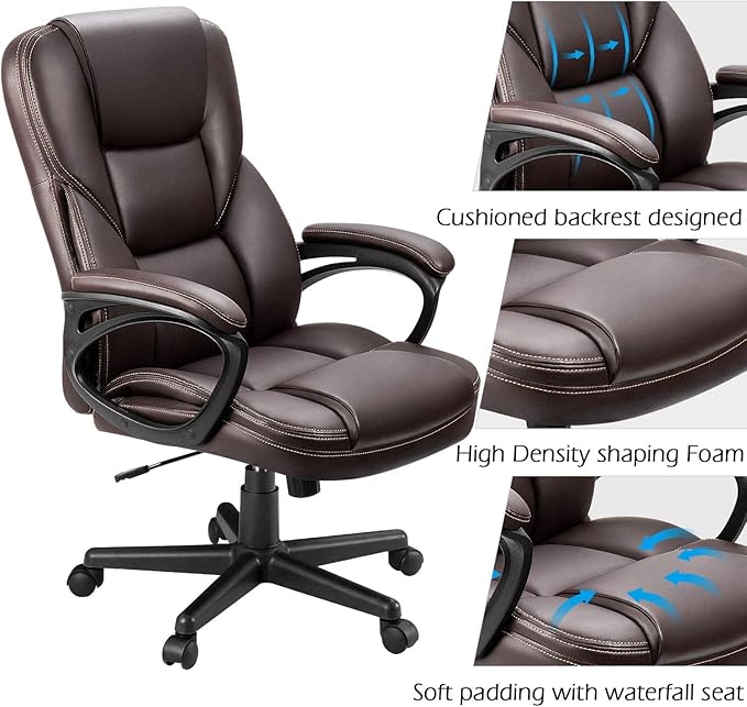 Furmax Office Executive Chair High Back Adjustable Managerial Home Desk Chair, Swivel Computer PU Leather Chair with Lumbar Support (Brown)