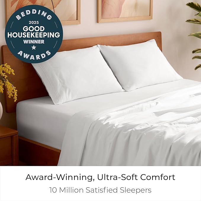 Mellanni Twin XL Sheet Set - 4-Piece Iconic Collection Bedding, (Including 2 Pillowcases), 16-Inch Deep Pocket, Easy Care, Extra Soft, Cooling Sheets, Brushed Microfiber - White