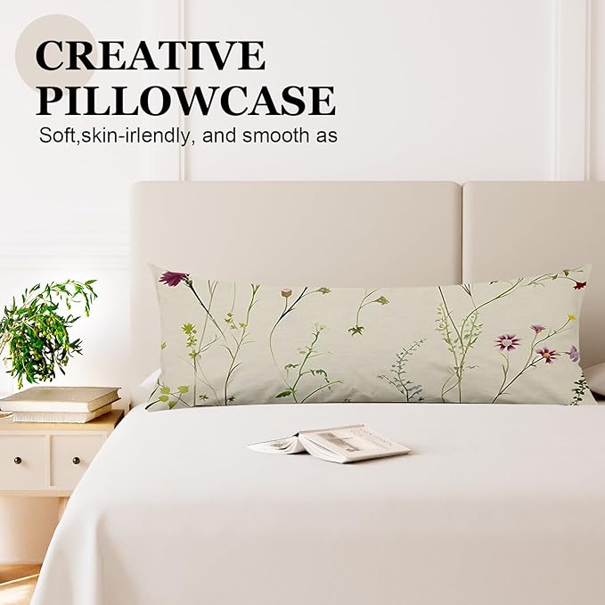 Microfiber Pillowcase with Hidden Zipper,Comfortable Fabric,Floral Print Pattern Pillow Cover,Lightweight and Breathable,Standard Size 20"X 26" (Green-Flower-19)