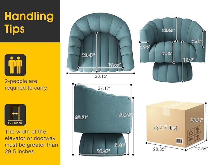 Accent Chair Mid Century 360 Degree Swivel Chair,Modern Lounge Sofa Round Barrel Chair with Wide Upholstered,Fluffy Velvet Fabric Chairs for Home Sofa Living Room/Bedroom/Waiting Room (Blue)