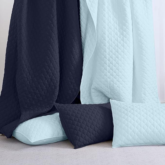 HORIMOTE HOME Quilt King Size Aqua Blue, Lightweight Quilt for Summer, Ultra-Soft Microfiber Modern Style Quilted Clouds Pattern Bedspread Quit Set 3 Pieces(1 Quilt and 2 Pillow Shams)