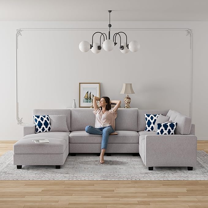 Legend Vansen Modular Sectional Sofa U Shaped Couch with Ottoman Modern Reversible Corner Sectional Couch for Living Room (Light Grey, U Shaped Sofa-4)