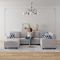 Legend Vansen Modular Sectional Sofa U Shaped Couch with Ottoman Modern Reversible Corner Sectional Couch for Living Room (Light Grey, U Shaped Sofa-4)