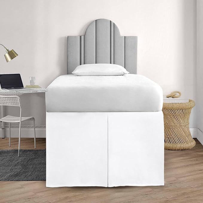 600TC -Dorm Bed Skirt - Split Corner Tailored Dorm Sized Bed Skirt - Dorm Room Essentials - Dorm Bed Skirt 100% Egyptian Cotton - Dorm Décor Bed Skirt Twin XL - 60" Drop (White, Solid)