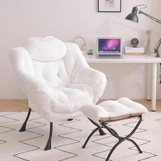 Tiita Lazy Chair with Ottoman, Modern Large Accent Lounge Armchair, Comfy Leisure Sofa Reading Chair with Footrest for Bedroom, Living Room, Dorm Rooms, Garden and Courtyard, Plush White