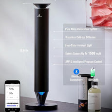Waterless Scent Diffuser Starter Kit - 1500 Sq Ft Coverage, Alloy Atomization System,Mood Light,Smart Rechargeable Hotel Scent Diffuser, Including 120ml Essential Oil, for Home,Large Room,Spa,Black