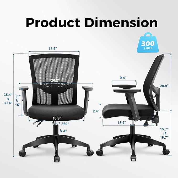 MAISON ARTS Mesh Office Chair Set of 2, Ergonomic Home Desk Chair with Lumbar Support, Mid-Back Computer Task Chair with Breathable Mesh and Adjustable Armrests for Home Office