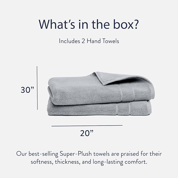 Brooklinen Super-Plush Turkish Cotton Hand Towels - Set of 2 - Cotton, 820 GSM, Highly Absorbent, Machine Washable, Perfect for Home & Bathroom (20" x 30", Smoke Grey)