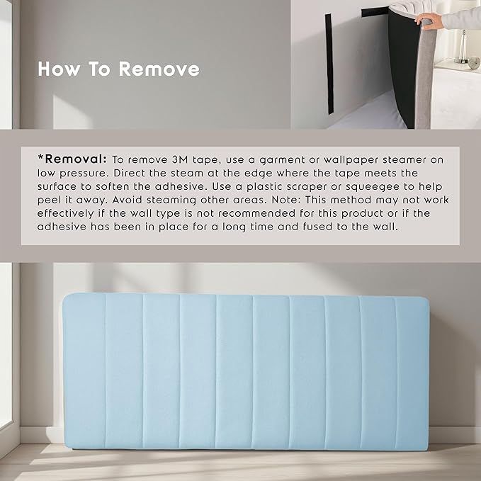 Hearth & Harbor Upholstered Full Headboard - Easy Assemble Channel Stitched Headboard Full Size - Wall Mounted Headboards with 3D Soundproof Wall Panels Peel & Stick Floating Headboards, 08-Ice Blue