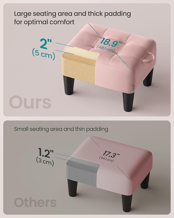 SONGMICS Foot Stool with Legs, Small Footstool Ottoman, Velvet Seat with Thick Cushion, for Living Room, Bedroom, Entryway, 330 lb Weight Capacity, Jelly Pink ULOM501R01