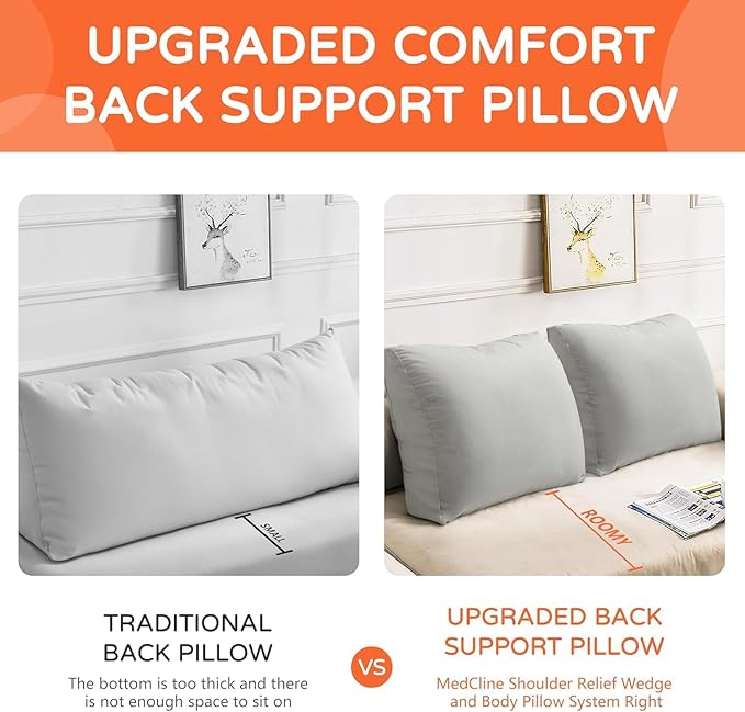 Daneey 2PCS Back Pillow for Sitting in Bed, Back Support Pillow for Couch, Back Pillow for Couch Replacement, Removable Velvet Cover, Gray