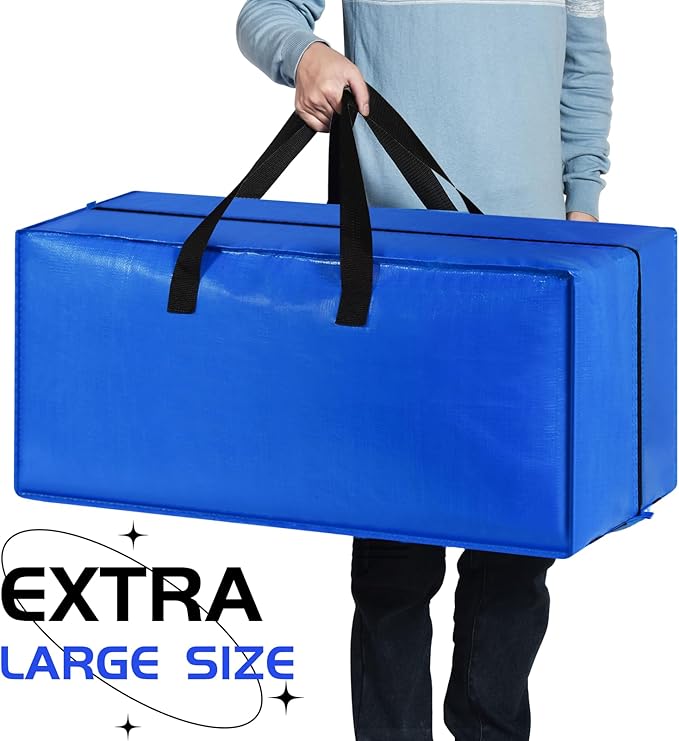 Heavy Duty Large Storage Bags, XL Blue Moving Bags for College Dorm Room Essentials, Moving Supplies Compatible with IKEA Frakta Cart, 4 Packs