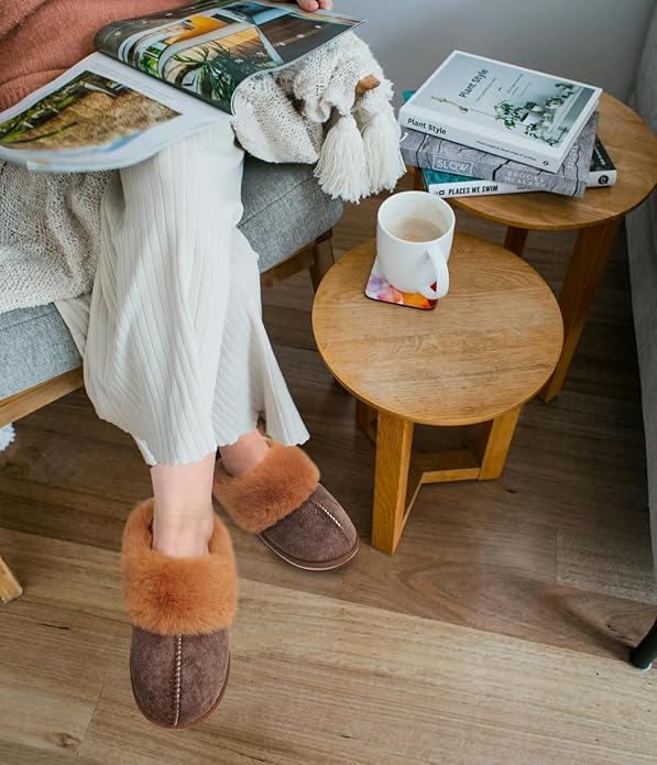 KuaiLu Womens Fluff Dual Memory Foam Slippers Ladies Cozy Arch Support Warm Scuff Slippers Slip on Comfy Winter House Shoes with Non-Slip Indoor Outdoor Hard Sole