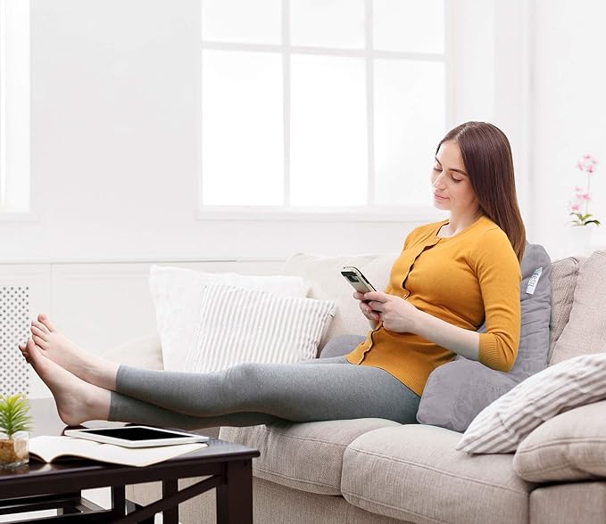 Nestl Reading Pillow with Shredded Memory Foam, Designed for Sitting Up in Bed and Couch, Back and Arms Adjustable Support for Adult & Teens Backrest Pillows for Reading, Washable Cover, Grey Lavender