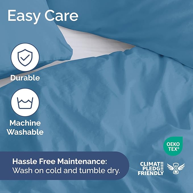 CGK Unlimited Duvet Cover Queen Size Set - Extra Soft Queen Size Duvet Cover 90 x 90 with 2 Pillow Shams - Hotel Quality w/Zipper Closures & Ties - Bedding and Bed Linens Set (Denim Blue)