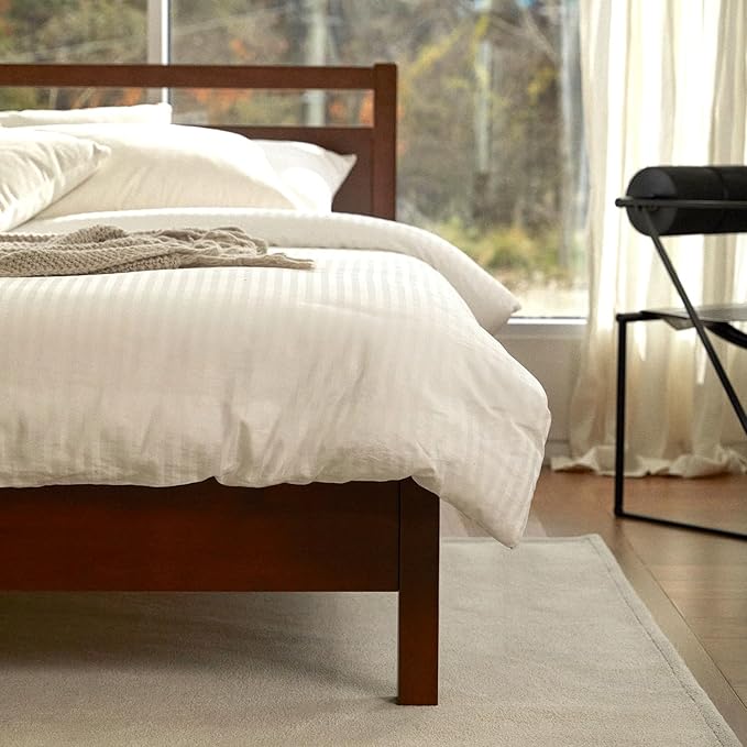 LIFEMENT Signature Wood Platform Bed Frame with Headboard, Essential, Noise Free, Under Bed Storage, No Box Spring Needed, Easy Assembly (Walnut, Queen (U.S. Standard))
