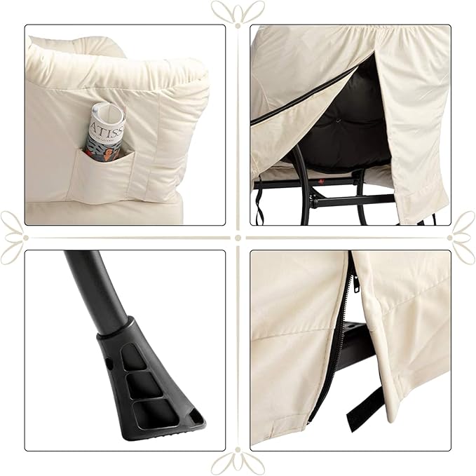 HollyHOME Lazy Chair with Foldable Ottoman, Accent Comfy Lounge Armchair and Folding Footrest Stool, Leisure Sofa Reading Chair and Footstool for Living Room, Bedroom, Dorm,Velvet Beige