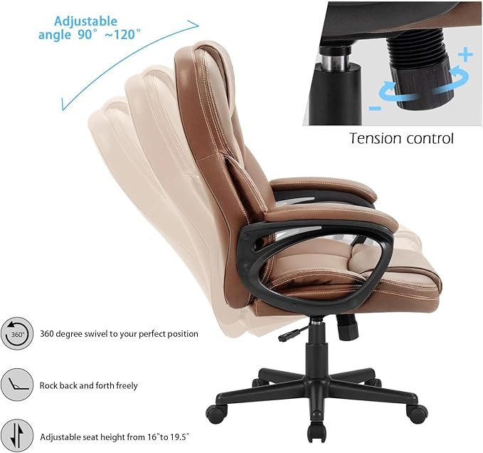 Furmax Office Executive Chair High Back Adjustable Managerial Home Desk Chair,Swivel Computer PU Leather Chair with Lumbar Support (Light Brown)