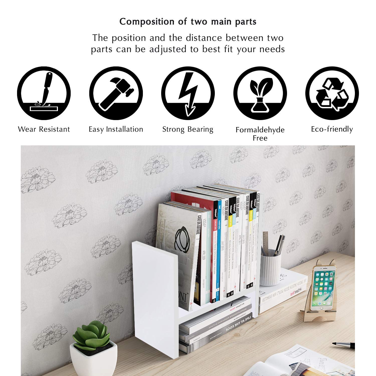 Jerry & Maggie Desktop Organizer Office Storage Rack Adjustable Wood Display Shelf Free Style Double H, Multi-Functional Mini Bookshelf for Desk Natural Stand (Violet) Dormly