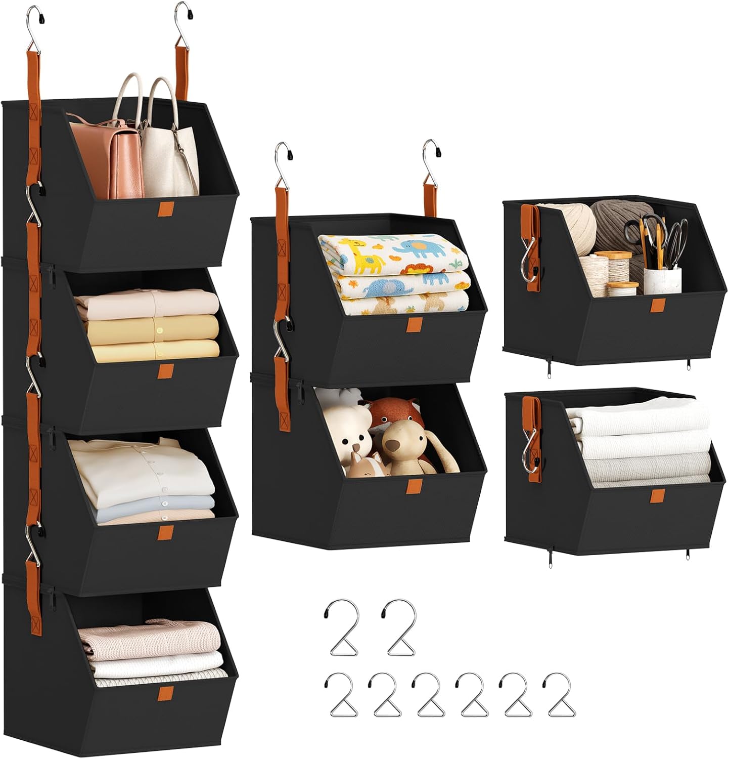Homsorout Hanging Closet Organizer 4 Tier - Clothes Hanging Shelves, Space-Saving Closet System, Fabric Storage Bins Bedroom Organization, Collapsible Baskets for Home, Dorm, Rv, Beige Dormly