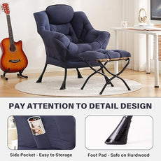 Tiita Lazy Chair with Ottoman, Modern Large Accent Lounge Armchair, Comfy Leisure Sofa Reading Chair with Footrest for Bedroom, Living Room, Dorm Rooms, Garden and Courtyard, Navy