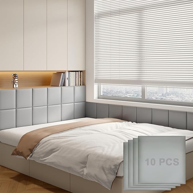Yutianli 3D Anti-Collision Wall Padding for Kids Peel and Stick Headboard Wall Panels Pack of 10 Sized 11.8"x 11.8" Grey Self-Adhesive Panels for Playroom Bedroom Upholstered Wall