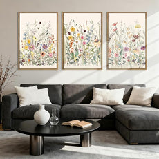 BINCUE Wildflower Wall Art Large Floral Wall Painting Neutral Print Pictures Decor for Living Room Bedroom Bathroom 3 Panel 36x24 Inches