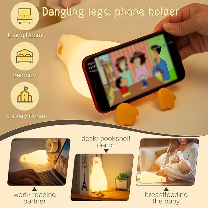 Existential Crisis Duck Lamp - Cute Rechargeable Squishy Kids Night Light, Lying Flat Ducky Lay Lamps, White Elephant Gifts, Fun Weird Home Gift, Nursery College Dorm Decor, Safe Silicone