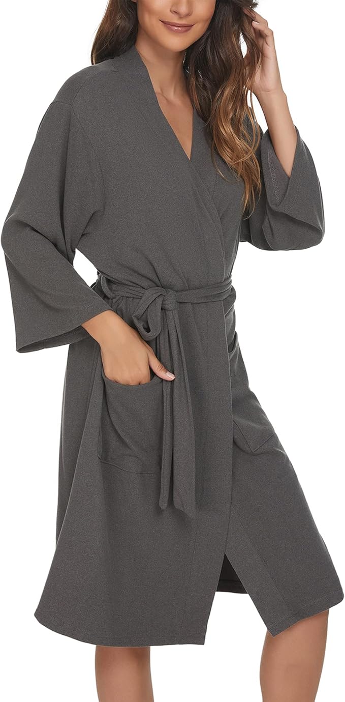 U2SKIIN Womens Robes, 100% Cotton Lightweight Robes 3/4 Sleeves Kimono Knit Soft Loungewear Short Bathrobe