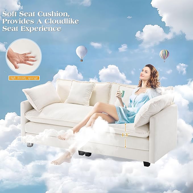 77.6" Modular Sectional Sofa,Loveseat Couch for Living Room, Modern Deep Seat Sofa 2 Seater Chenille Fabric Comfy Cloud Couches with Throw Pillows for Apartment,Small Spaces