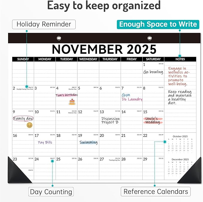 Forvencer Desk Calendar 2026, 20 Months Calendar, Nov. 2025-Jun. 2027, 14" x 11" Wall Calendar 2026 Monthly Planner with Plastic Cover & Stickers & Thick Paper for Office Home School Supplies