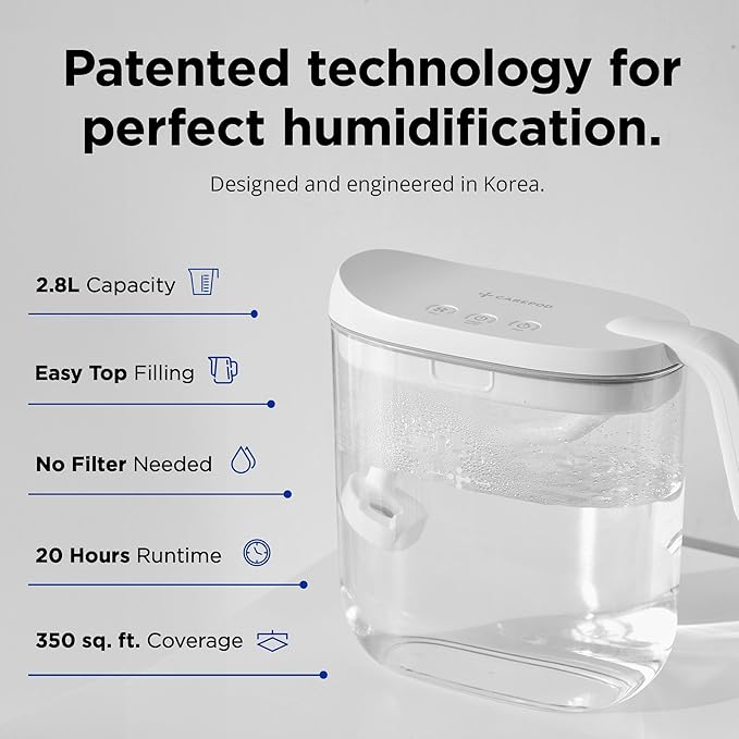 Carepod Mini 21P Ultrasonic Cool Mist Humidifier Whisper-Quiet Filter-Free Easy Clean - Only 3 Washable Parts to Clean, Auto Shut-off, 0.74gal 2.8l Tank, Nursery, Baby, Kids Bedrooms